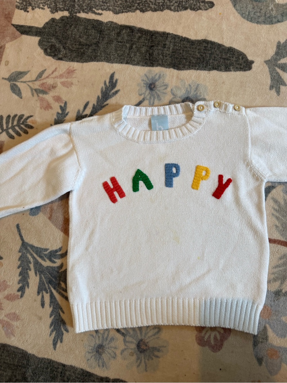 bella bliss White 'HAPPY' Knit Sweater with Multicolor Letters